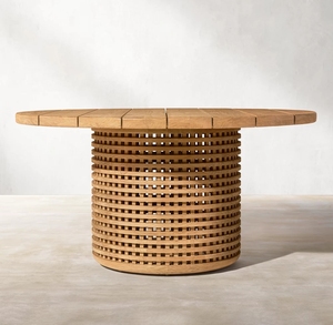 Bàn tròn ngoài trời bằng gỗ tếch nguyên khối, hoàn thiện tự nhiên, dùng cho không gian ăn uống trong vườn - Product Image 2