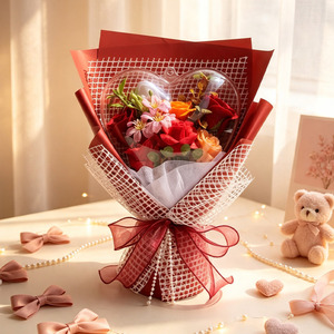 Bouquet <span class=keywords><strong>de</strong></span> fleurs <span class=keywords><strong>de</strong></span> <span class=keywords><strong>savon</strong></span> doux en forme <span class=keywords><strong>de</strong></span> cœur, boules <span class=keywords><strong>de</strong></span> <span class=keywords><strong>bulles</strong></span> en amidon <span class=keywords><strong>de</strong></span> maïs, coffret cadeau avec ruban perlé pour la Saint-Valentin, la fête des Mères, la remise des diplômes - Product Image 4