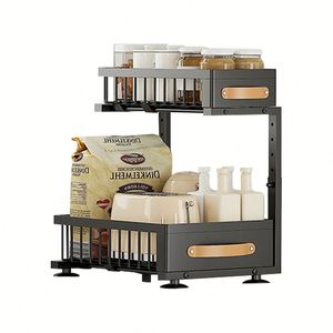 2 Tier <b>Kitchen</b> Sliding <b>Basket</b> <b>Pull</b> <b>Out</b> Organizer Pantry Dish Spice Rack Under Sink Drawer Storage Cabinet Organizer for Cabinet - Product Image 1
