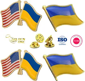 Hochwertige Drucks ammlung Werbe patriotisches Abzeichen Weiche Emaille Ukraine USA Freundschaft Kreuz Flagge Pin