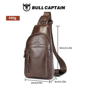 กระเป๋าคาดอกหนังแท้ BULLCAPTAIN สำหรับผู้ชาย กระเป๋าหลายช่อง หนังวัวแท้ สะพายข้าง สะพายไหล่ สำหรับเดินทางท่องเที่ยวกลางแจ้ง - Product Image 6