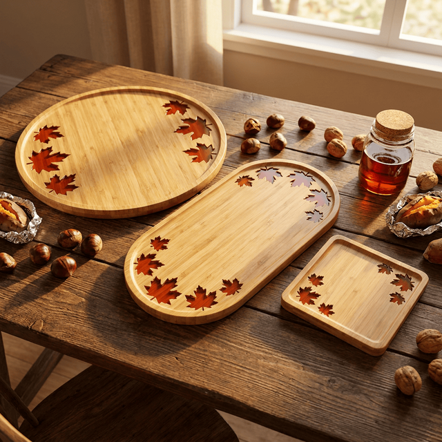 Bamboo and Resin Serving Tray Collection Handcrafted Ocean Epoxy Platter Set Coastal Style Decorative Trays for Modern Kitchen
