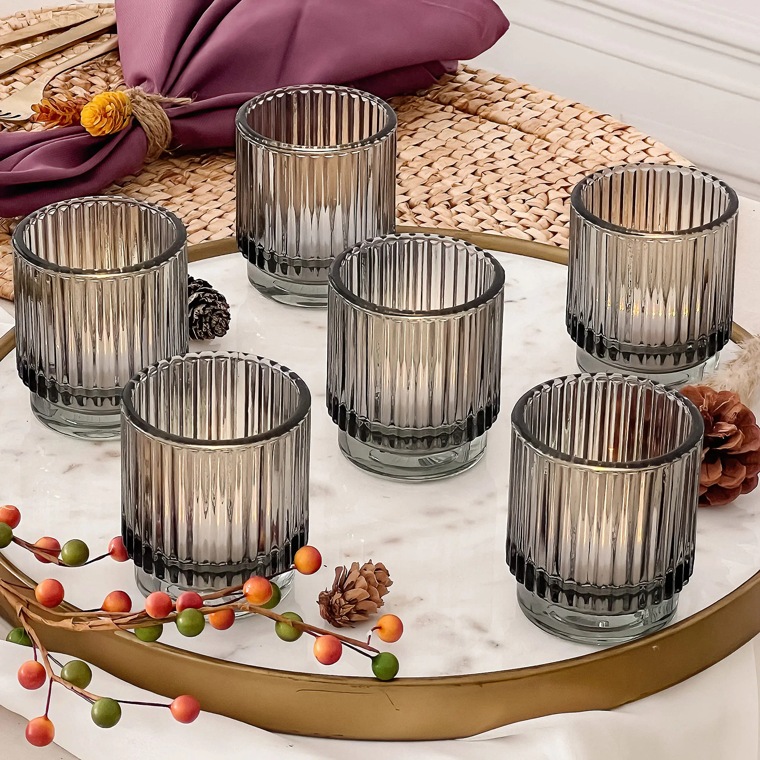 Vente en gros de bougies votives plissées modernes personnalisées pour restaurant, bocaux en verre pour bougies de mariage, support pour lampe à thé