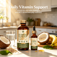 Vitamine D3 liquide en marque blanche 10000 UI, K2, Oméga-3 et huile MCT, GMP, Soutien osseux/cardiaque/immunitaire, OEM/ODM, MOQ flexible.
