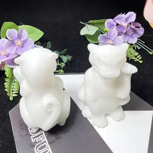 New Arrival Natural Crystal Craft Healing Stones White Jade Dog Carving Craft For Home Decoration
