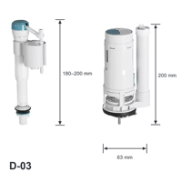 Katup Pengisi Toilet PP Adjustable 2 Inch Set Katup Dual Flush dengan Pipa Overflow untuk Perlengkapan Tangki Toilet Satu Bagian OEM ODM Kit