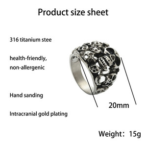 Men's <b>Titanium</b> Steel Skull <b>Ring</b> Silver Hollow Retro Punk Style Fashion Jewelry Gift - Product Image 4