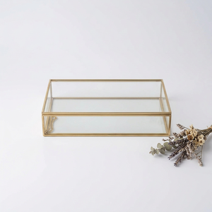Manufacturers Modern Luxury Brass Framed Glass Jewelry and Cosmetics Storage Organizer Box for Women - Product Image 1