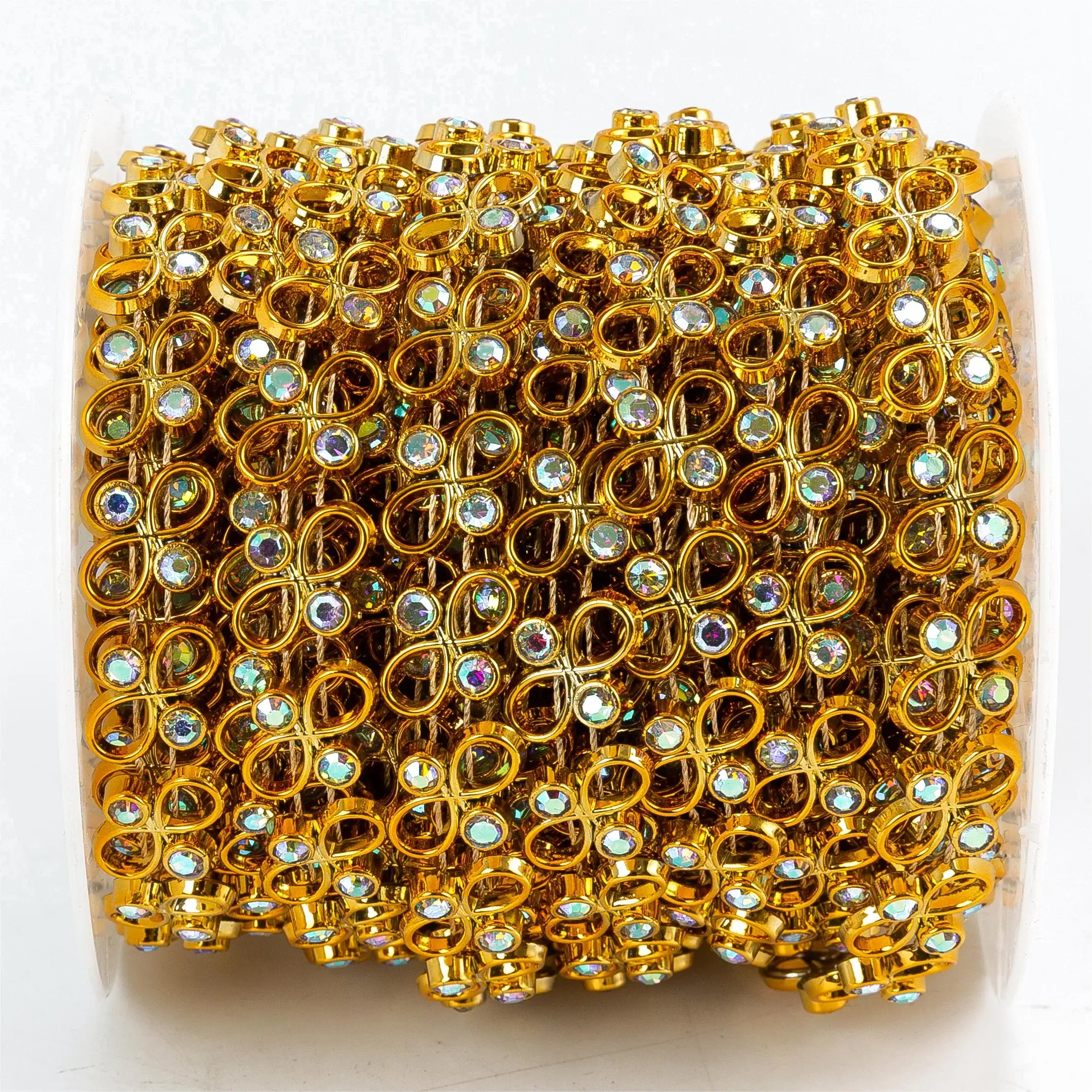 Alla moda e attraente a forma di base di fila polychrome strass banding Crystal strass trim cup chain per decorare