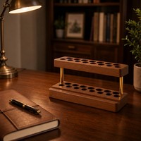 Organisateur de crayons et stylos pour bureau, porte-stylos en bois avec support pour téléphone pour le bureau et la maison, présentoir à crayons en noyer massif