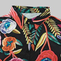 Chemisiers et chemises décontractés pour femmes à col boutonné, imprimé floral contrastant, manches évasées, hauts longs, printemps, écologiques