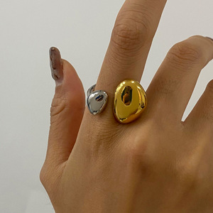 Statement <b>Ring</b> 18k Gold Stainless Steel Two Tone Irregular <b>Opening</b> Geometric Shape Unisex Jewelry Gift - Product Image 3
