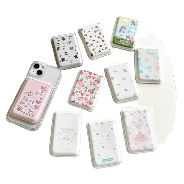 Cartoon Applicable Magsafe Magnetic Wireless Charging Card Holder PU Leather Apple 15/14/13/12 Mobile Phone Card Holder
