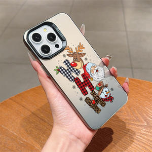 Cover per telefono con design Natalizio Renna e Babbo Natale, adatta per <span class=keywords><strong>iPhone</strong></span> 17 16 <span class=keywords><strong>Pro</strong></span> Max 15 14 <span class=keywords><strong>13</strong></span>, in materiale rigido PC+TPU con <span class=keywords><strong>protezione</strong></span> fotocamera - Product Image 1