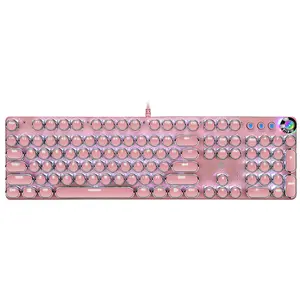 Vintage wired keyboard with backlight for girl wired RGB light up mechanical keyboard for gaming punk typewriter 104key keyboard