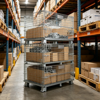 Conteneur en treillis métallique galvanisé pliable de haute qualité 500 kg 600 kg, cage de stockage métallique, chariot à roulettes avec roues