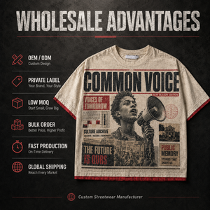 T-shirt da uomo vintage con stampa giornale, effetto distressed, con bordo a contrasto, streetwear, personalizzabile con logo, all'ingrosso, 240 grammi, lavorato a maglia, oversize - Product Image 5