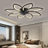 Ventilateur de plafond lumineux en acrylique avec pétales de fleurs, noir et blanc, télécommande, pour salon