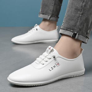 Chaussures de conduite en cuir pour hommes Lzhv, bout pointu, à lacets, semelle souple en caoutchouc, décontractées pour le printemps, noires - Product Image 4