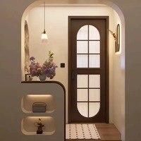 Puerta Francesa de Vidrio de Lujo para Interiores con Marco de Madera Sólida Tallada, Estilo Europeo Clásico, Resistente al Agua y a la Humedad