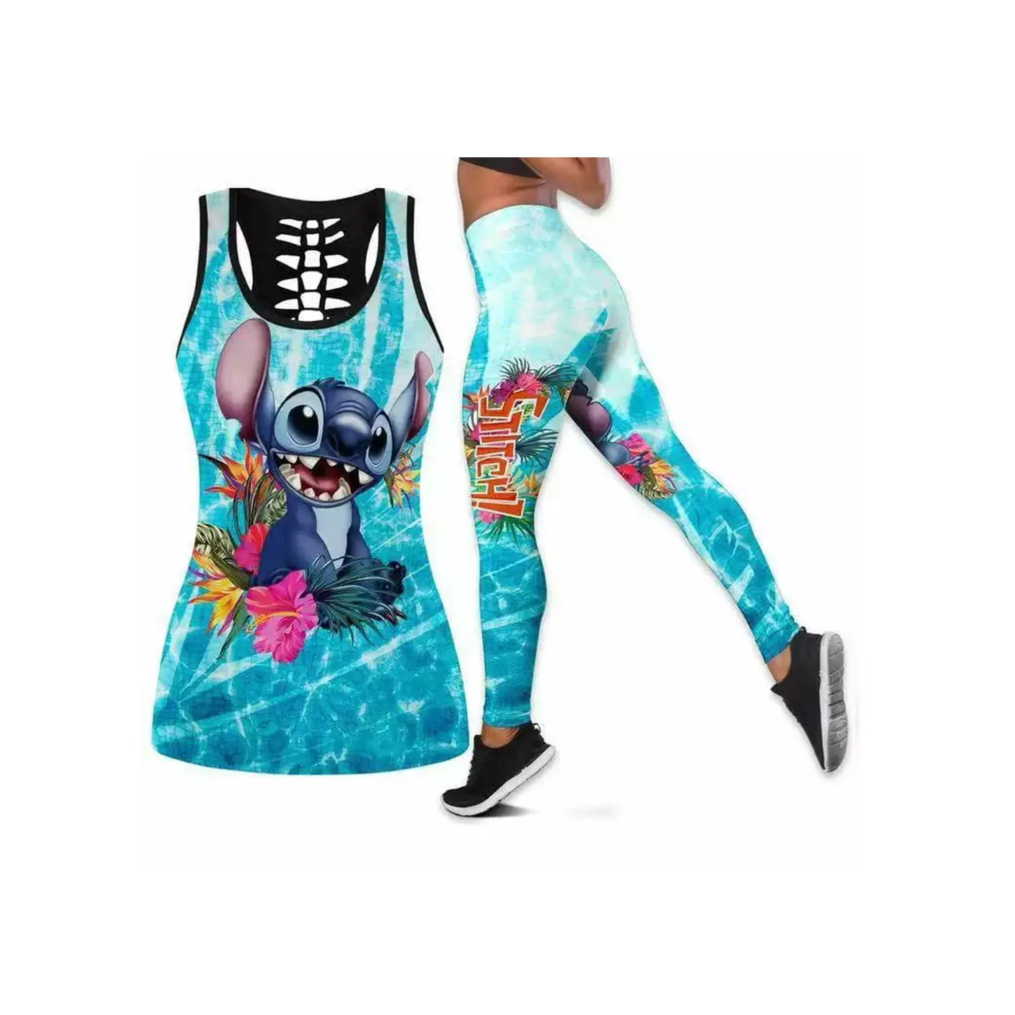 New fashion vest leggings suit girls yoga gym vest sets Stitch cartoon clothing