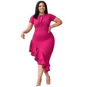 Produit le plus vendu Nouvelle robe à volants décontractée en dentelle de couleur unie pour femmes grande taille - Product Image 4