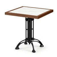 Table de salle à manger commerciale vintage Iron Master en grès rétro, style industriel américain du milieu du siècle, avec plateau en pierre et bois massif pour restaurants