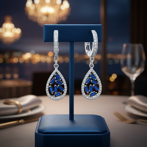Sapphire Stone Drop Design Turkish Wholesale 925 Sterling <b>Silver</b> <b>Dangle</b> <b>Earring</b> for Woman Jewelry - Product Image 3