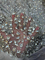 Tissu en dentelle à mailles de strass écologique à motif étoile de luxe pour robe de mariée, tissu en maille extensible lourd fait à la main pour robe de soirée