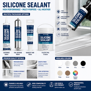 Mastic silicone imperméable multi-usages, résistant aux intempéries et anti-vieillissement, séchage rapide, 300 ml, transparent, pour portes, fenêtres et construction - Product Image 5
