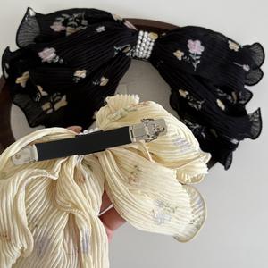 Pince à cheveux coréenne en mousseline de soie et perles, élégante, plissée, à ressort, pour femme, accessoires de mariage - Product Image 6