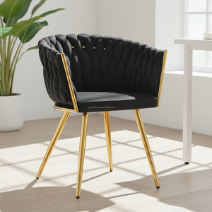 Nouveau design confortable salon salle à manger loisirs tissé <span class=keywords><strong>noir</strong></span> velours tissu <span class=keywords><strong>fauteuil</strong></span> avec <span class=keywords><strong>pied</strong></span> en <span class=keywords><strong>métal</strong></span> doré - Product Image 2