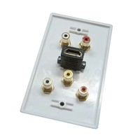 Plaque murale adaptateur type USA avec 1 prise et 5 connecteurs RCA femelles, compatible 4K 60Hz 3D, panneau de sortie vidéo et audio en ABS