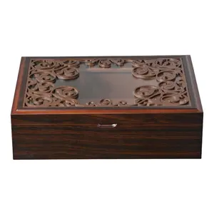 中式奢华雕刻定制设计亚光饰面玻璃盖木制礼品盒包装木制珠宝盒