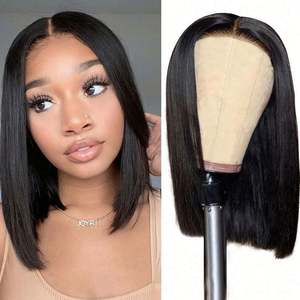 Perruque Bob Transparente Pas Chère en Gros pour Cheveux Remy, Densité 180%, 10 Pouces, Fermeture 4x4, Couleurs Personnalisables pour Femmes Noires - Product Image 4