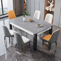 Chaise de table à manger rectangulaire en bois massif moderne et simple combinaison de marbre brillant de style occidental pour les petits hôtels
