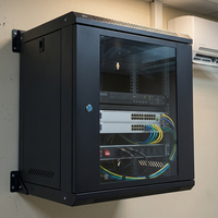 Kabinet Jaringan Dinding 9U 520x400mm 19-Inci Pintu Kaca Kompak Dapat Dikunci Rak Server Baja SPCC Pusat Data CCTV Grosir