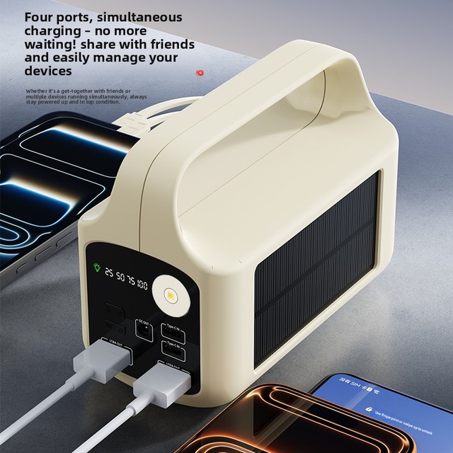 Solar Power Banks Built-in Cable Power Charger with Night Light Power Bank 60000mAh Fast Charging Solar Charger for Cell Phone