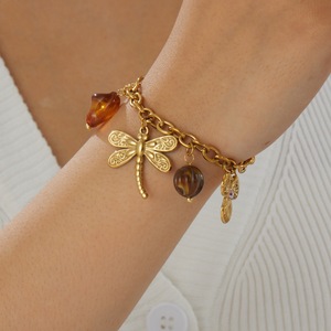 Fashion Charm Bracelet Gold Plated Flower Dragonfly Pendant Zinc Alloy Women's Jewelry Gift B2141 - Product Image 2