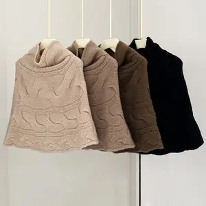 Women Fashion Twist Knit Turtle Neck Cashmere Poncho Scarf