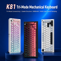 Clavier mécanique K81 Tri-mode 75% avec touches interchangeables à chaud, rétroéclairage RGB, sans fil 2.4G et filaire 4000/8000mAh pour le gaming
