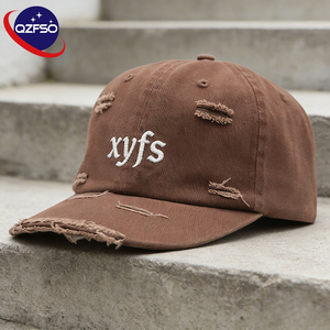 QZFSO Custom 6 Panel Distressed Retro Baseball <b>Caps</b> Heavyweight Washed Unstructured Vintage <b>Flat</b> Embroidery Snapback Hats - Product Image 1