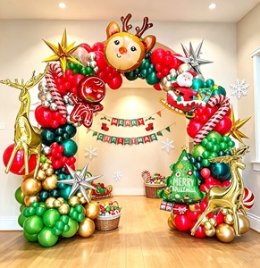 Ensemble d'arche de ballons de Noël rouge, vert et or, best-seller, avec rennes, traîneau du Père Noël, décorations de fond pour fête de Noël en intérieur - Product Image 2