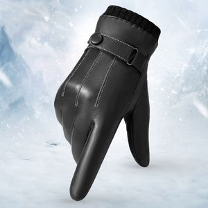 Gants en <span class=keywords><strong>cuir</strong></span> PU imperméables et doublés polaire épais pour hommes, idéaux pour le cyclisme et la conduite – Collection 2026, Vente Flash - Product Image 2