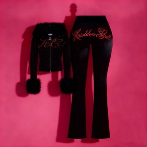 Y2k abbigliamento con cappuccio giacca di pelliccia tinta unita a contrasto cerniera con cappuccio maglione lungo Cardigan pantaloni a vita alta Casual sport - Product Image 1