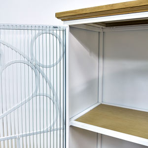 Aparador de Almacenamiento Contemporáneo Rústico con Puerta de Vidrio Blanco, Parte Superior de Madera y Marco de Metal para Uso en Entrada de Casa de Campo u Hotel - Product Image 5