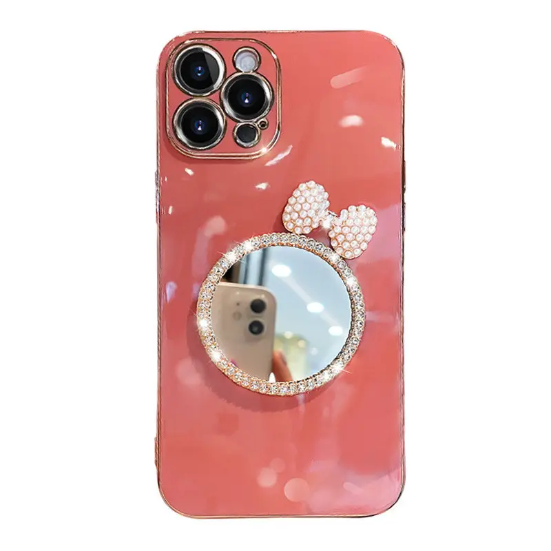 Handy Hulle Makeup Mirror Phone Case Diamond Bling Luxury for Women Girls for Iphone 14 14pro 13 for Cheap Mobile Phone Cases