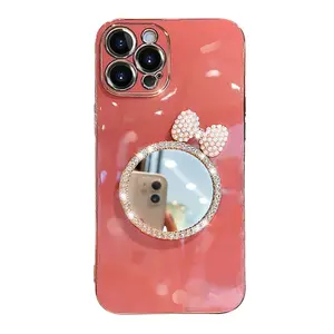 Capa de celular de luxo espelhada, handy hulle, para mulheres e meninas, iphone 14, 14pro, 13, capa de celular barata