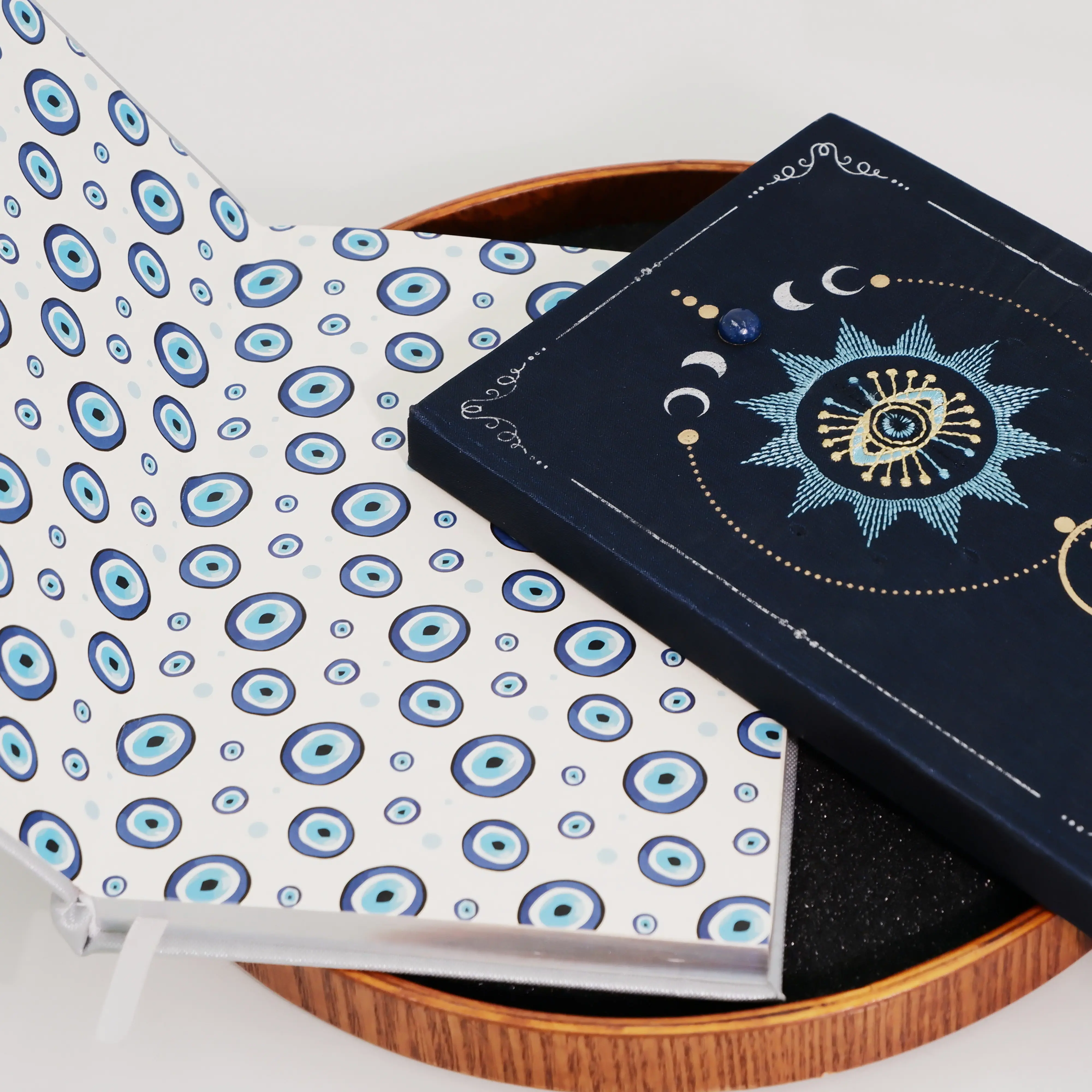 New Design Manifestation Gratitude Spiritual Relaxing Natural Gemstone Planner Healing Embroidered Journal with Blue Evil Eyes