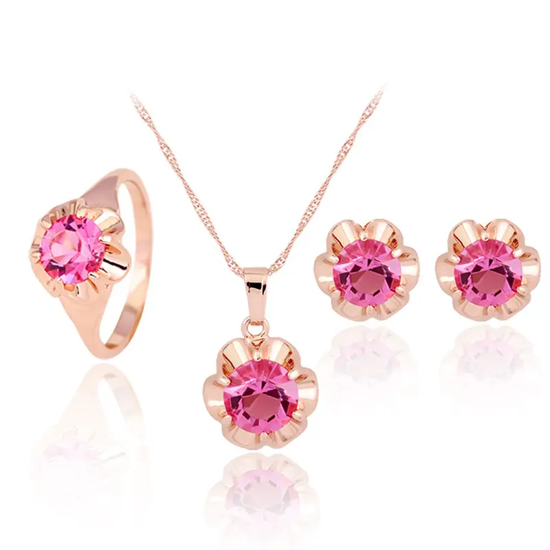 2021 New Arrival Women Colorful rhinestone bridal jewelry Fashion necklace/earring/ring Three pieces set Jewelry set